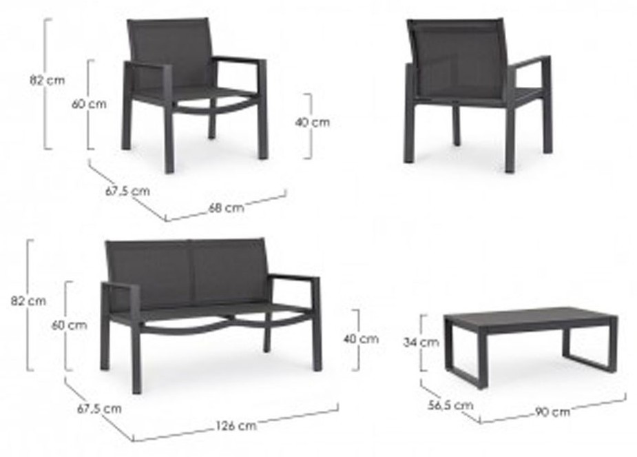 SET 4 pezzi salotto KALLEN antracite - immagine 4
